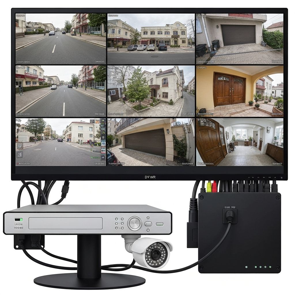 Professional DVR NVR security system setup with camera feeds and monitoring